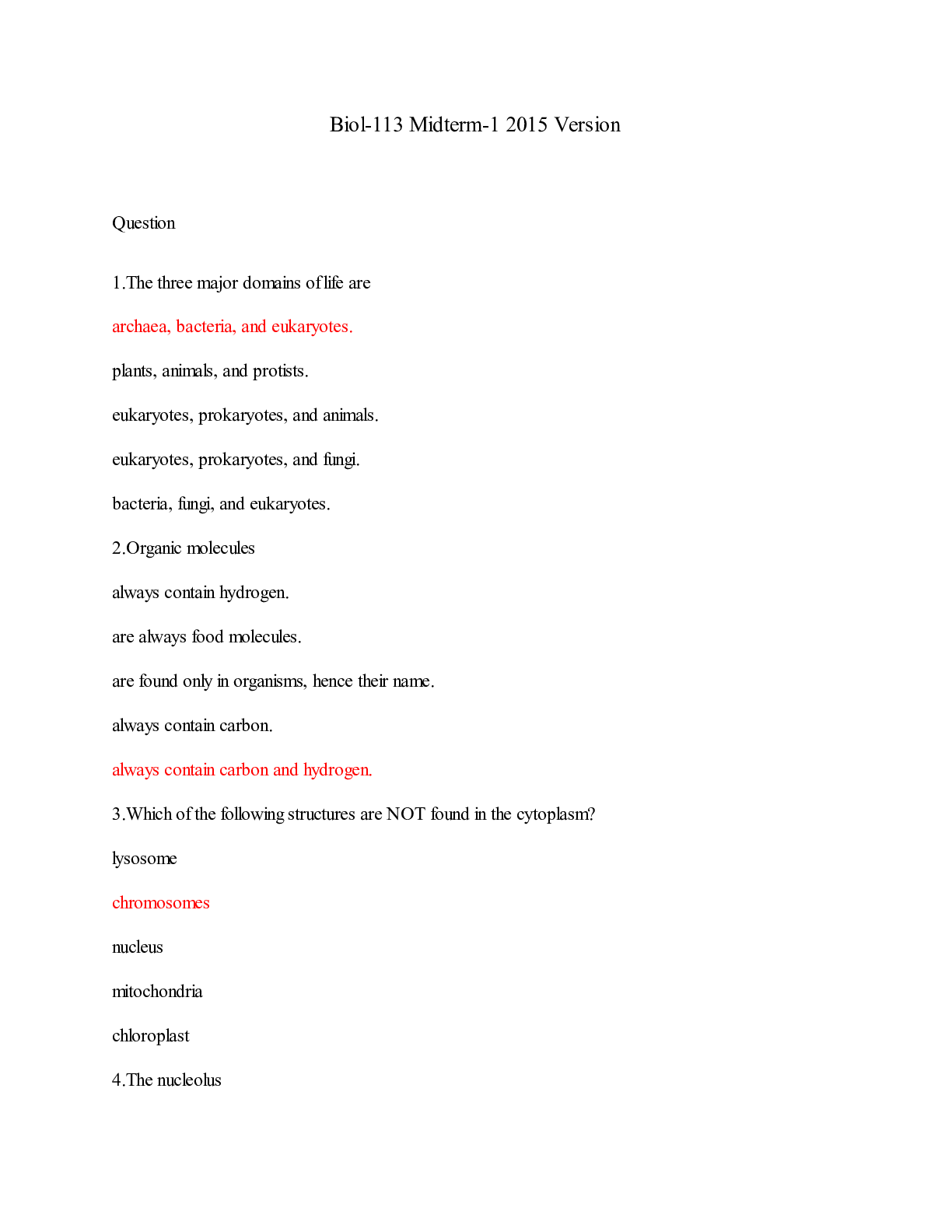 Preview of Biol-113 Midterm-1 2015 Version (50 questions)/Biol-113 Midterm-1 2015 Version (50 questio